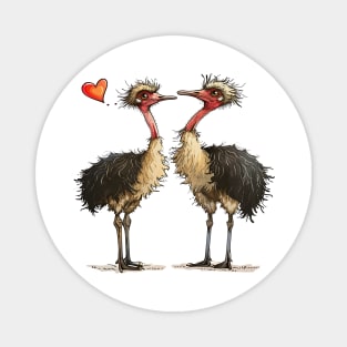 Valentine Cartoon Ostrich Couple Magnet